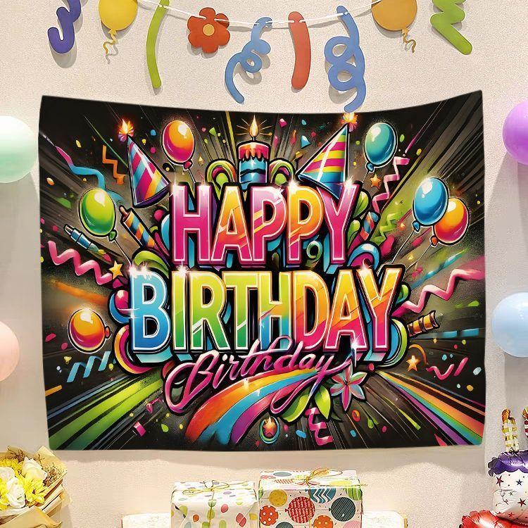 Birthday Happy Banner  Photography Background Cloth  Children's Party Decorative Wall Hanging Cloth