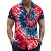 Men's Neon Lightning Spiral Print Short Sleeve Shirt, Retro Psychedelic Button Up Shirt for Spring & Summer