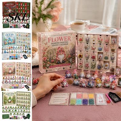 Stress Relieving Art Crafts 24-Day Gnome Advent Calendar, Faux Diamond Ornaments DIY Christmas Gift for Family Kit, Handmade Hanging Tree Wreath Home