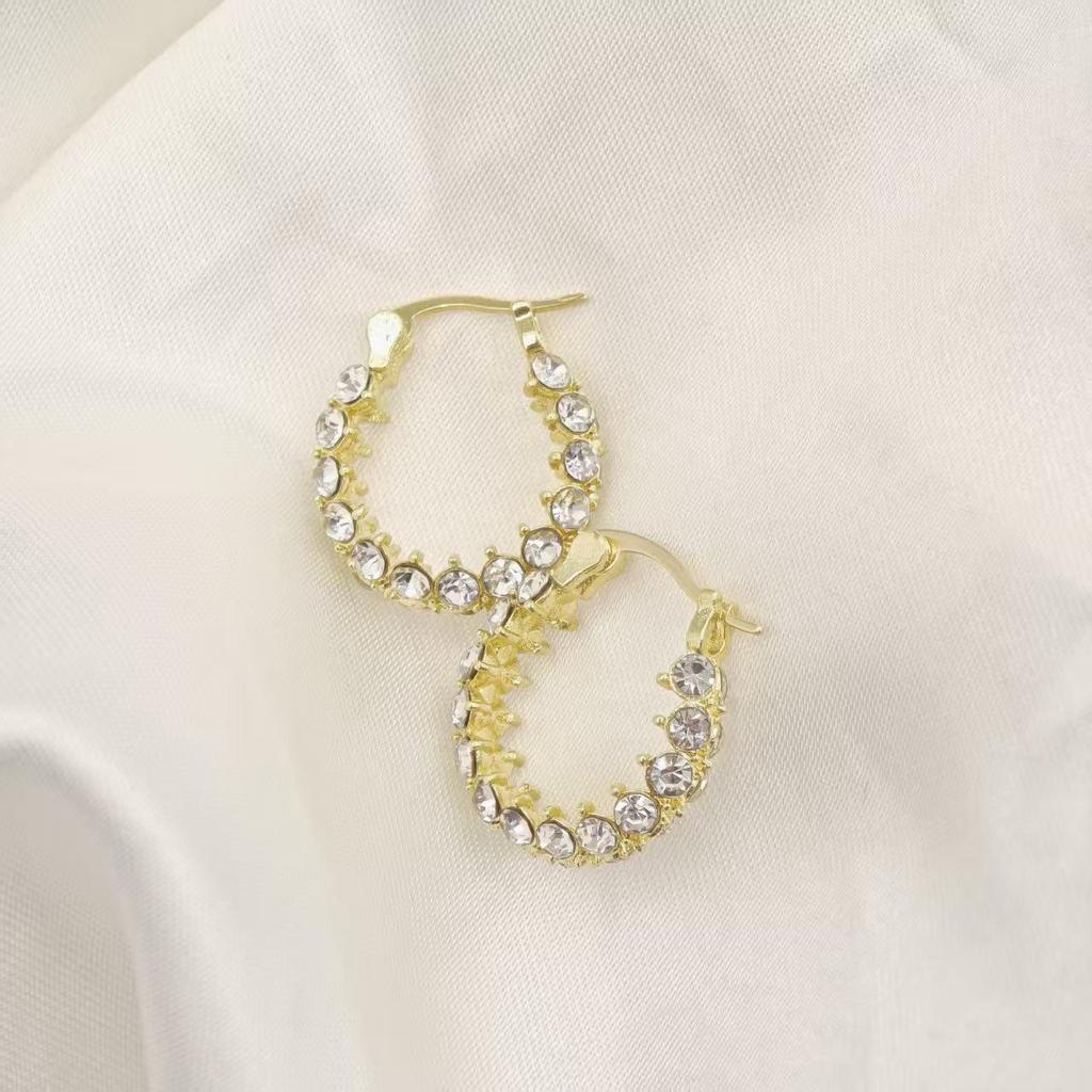 Autumn/Winter Crystal Hoop Earrings: High-End Retro Luxury Full Diamond Design for Women - Versatile and Chic.