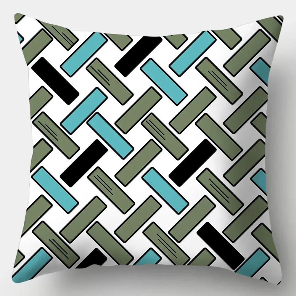 x Green Geometric Stripe Printing Cushion Cover for Home Living Room Sofa Decoration Throw Pillow