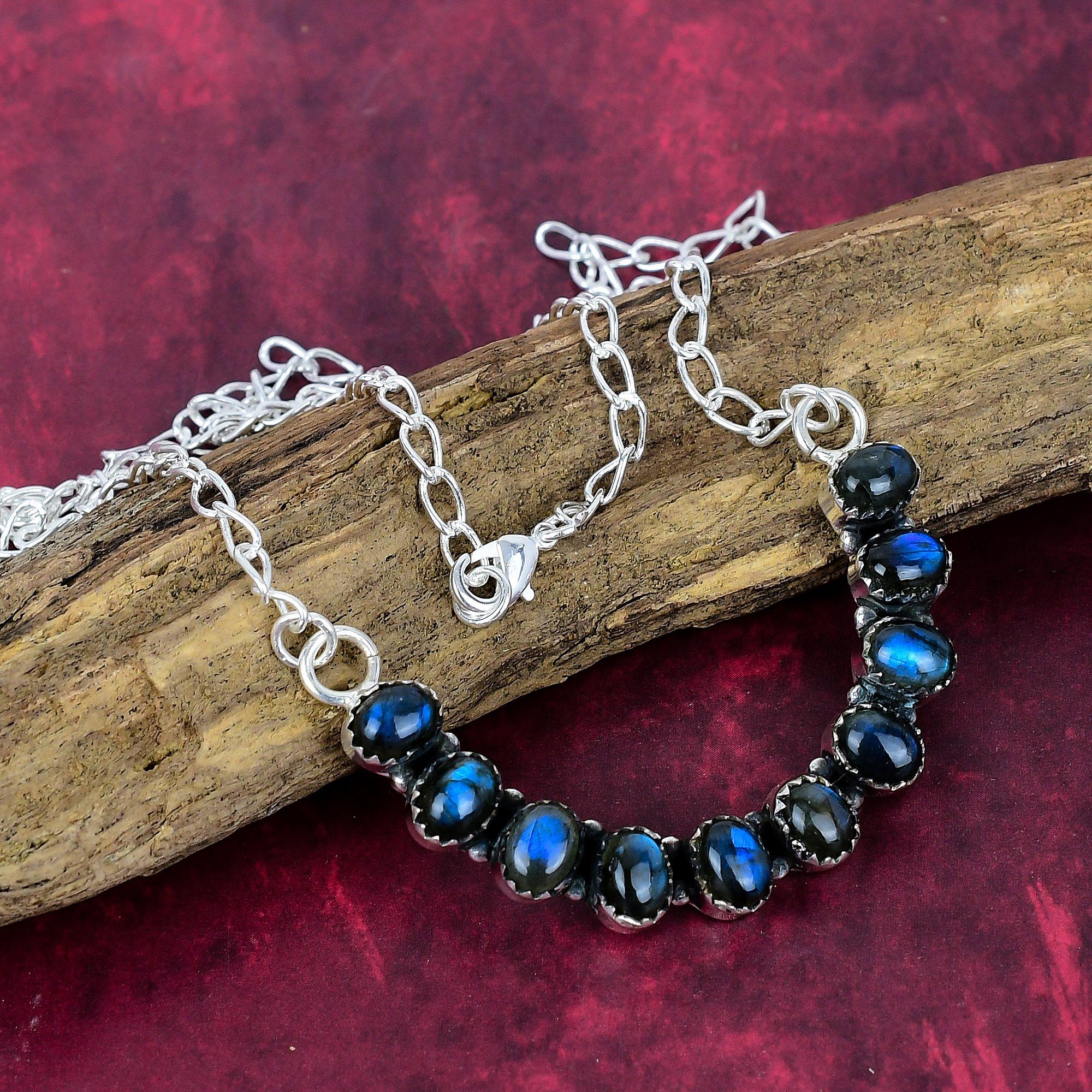 

Лабрадорит Ожерелье из стерлингового серебра 925 пробы, Ожерелье с драгоценными камнями ручной работы, На День памяти