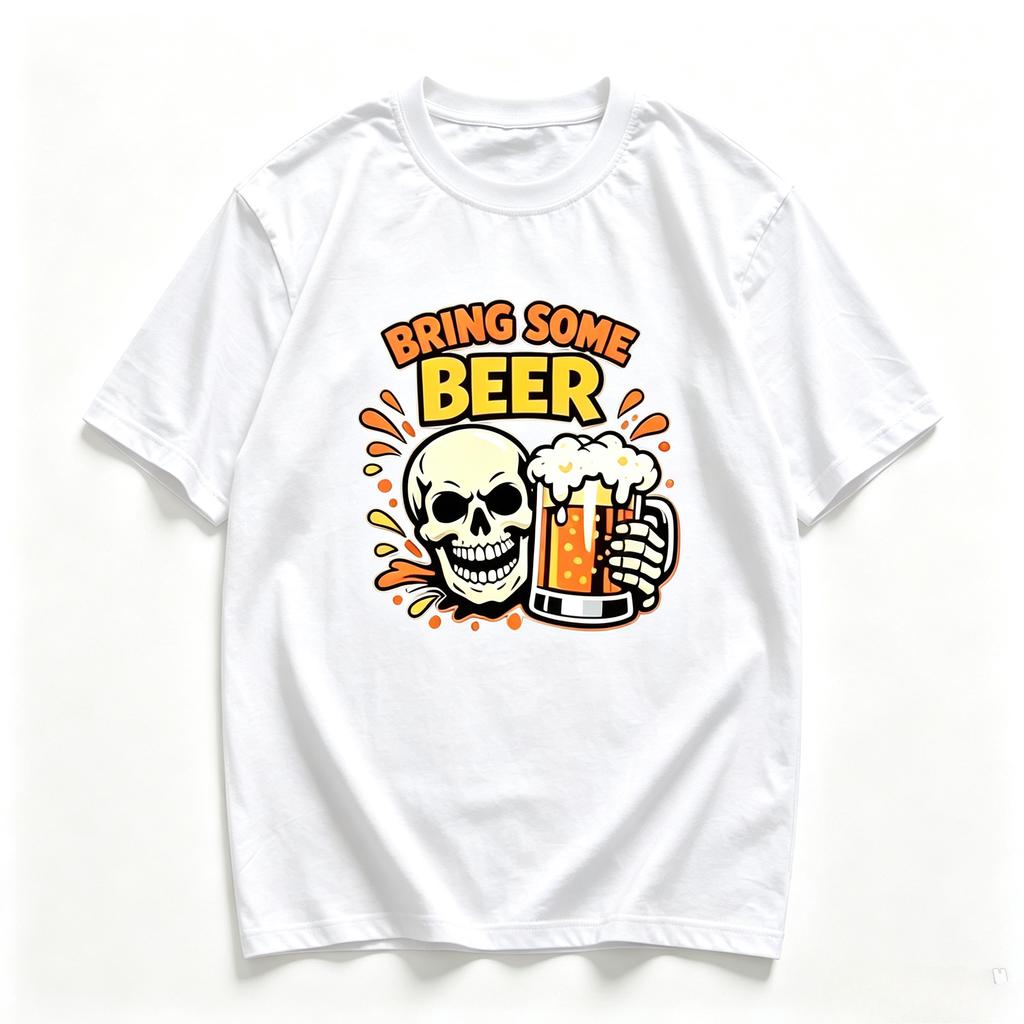 Vintage Skull Beer Print T Shirt Modal Breathable Fabric Bring Some Beer Letter Graphic Short Sleeve Unisex Funny Drinking Tee