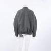 2026 Minimalist Grey Woolen Coat for Women – Early Autumn, Long Sleeve, Stand Collar, Loose Fit, Versatile High-end Top