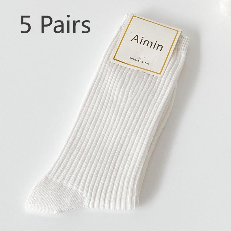 

5 пар женских весенних и летних полосатых носков с милой мультяшной вышивкой в трубчатом ворсе 5 Pairs