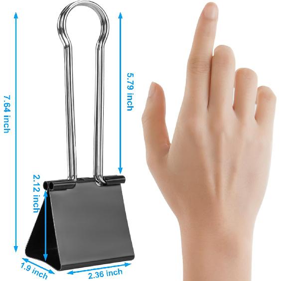 OWLKELA 2.4 inch Extra Jumbo Binder Clips 4 Pcs, Large Paper Clip, Big Paper Clamps, Binder Clips Large Size for Home, School and Office Supplies