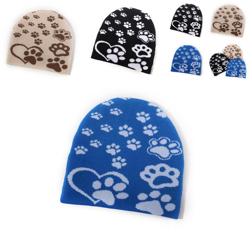 Knitted Dog Paw Print Knit Hat For Winter Outdoor Warmth With Casual Style For Men And Women