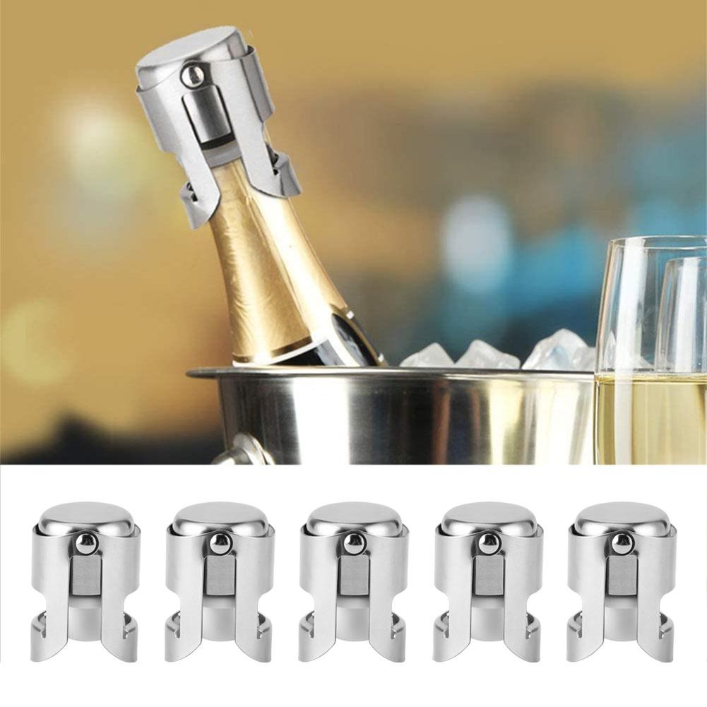 5PCS Stainless Steel Champagne Stopper Wine Drinks Bottle Plug Sealer for Home Bars Use