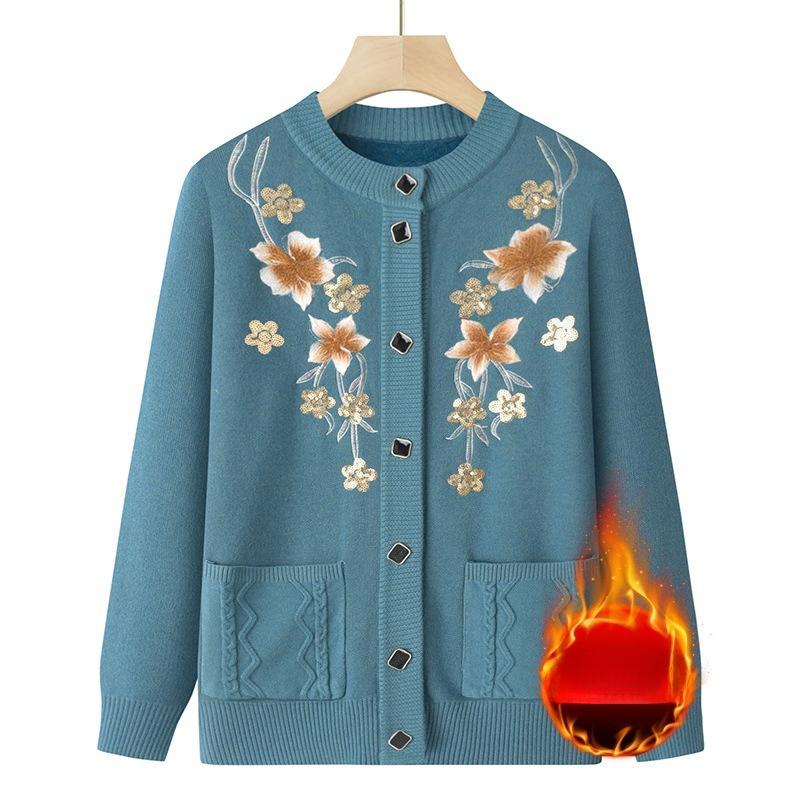 Elderly People In Autumn and Winter Warm Tops Winter Jackets Elderly Men Base Shirts Women Grandma Sweaters Plus Velvet Mother Cardigan