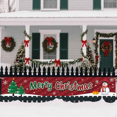 Banner, Backdrop with Snowman, Hanging Christmas Decoration for Dining Room, Birthday, Patio And