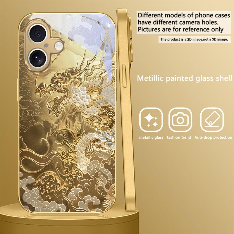 Golden Chicken Luxury For iPhone 16E 15 Pro 14 13 Plus 12 mini 11 15Pro 14Max 13Plus XR Xs X 16 Pro Max Golden glass phone case