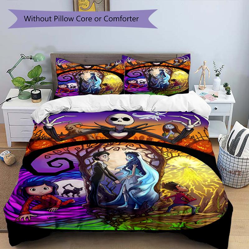 3pcs Coraline (2) Design Cover Set - HD Printed Bedding with 1 Cover and 2 Pillowcases - Perfect for Home and Dorm Decor