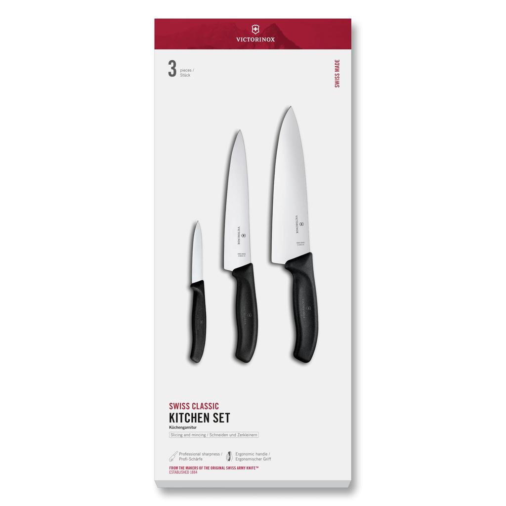 VICTORINOX Kitchen Knife Set Dishwasher Safe Includes 1 Paring Knife and 2 Knives Straight Blade Black Ergonomically Lightweight and Easy to Handle