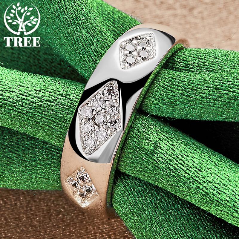 Hot 925 Sterling Silver Shiny Rhombus Zircon Ring For Women Man Party Wedding Engagement Birthday Christmas Gift Fashion Jewelry