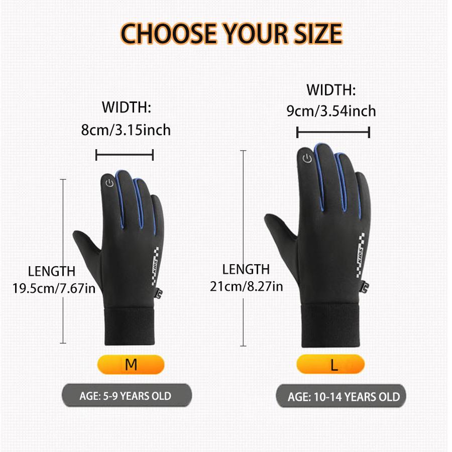 Winter Children'S Gloves Padded Warm Wind Cold Riding Gloves Touch Screen Non-Slip Waterproof Ski Gloves Outdoor Sports Gloves