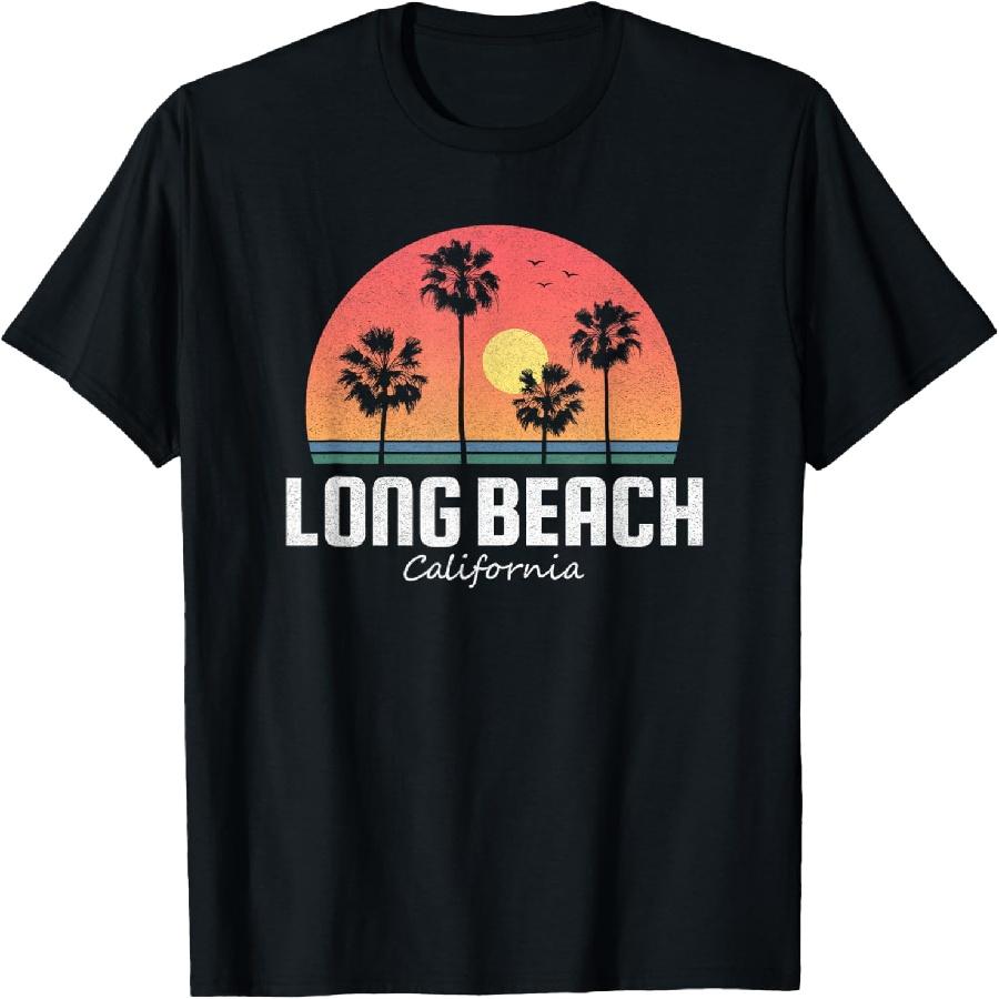 Long Beach California T Shirt Women Men Kids Retro Sunset T-Shirt S
