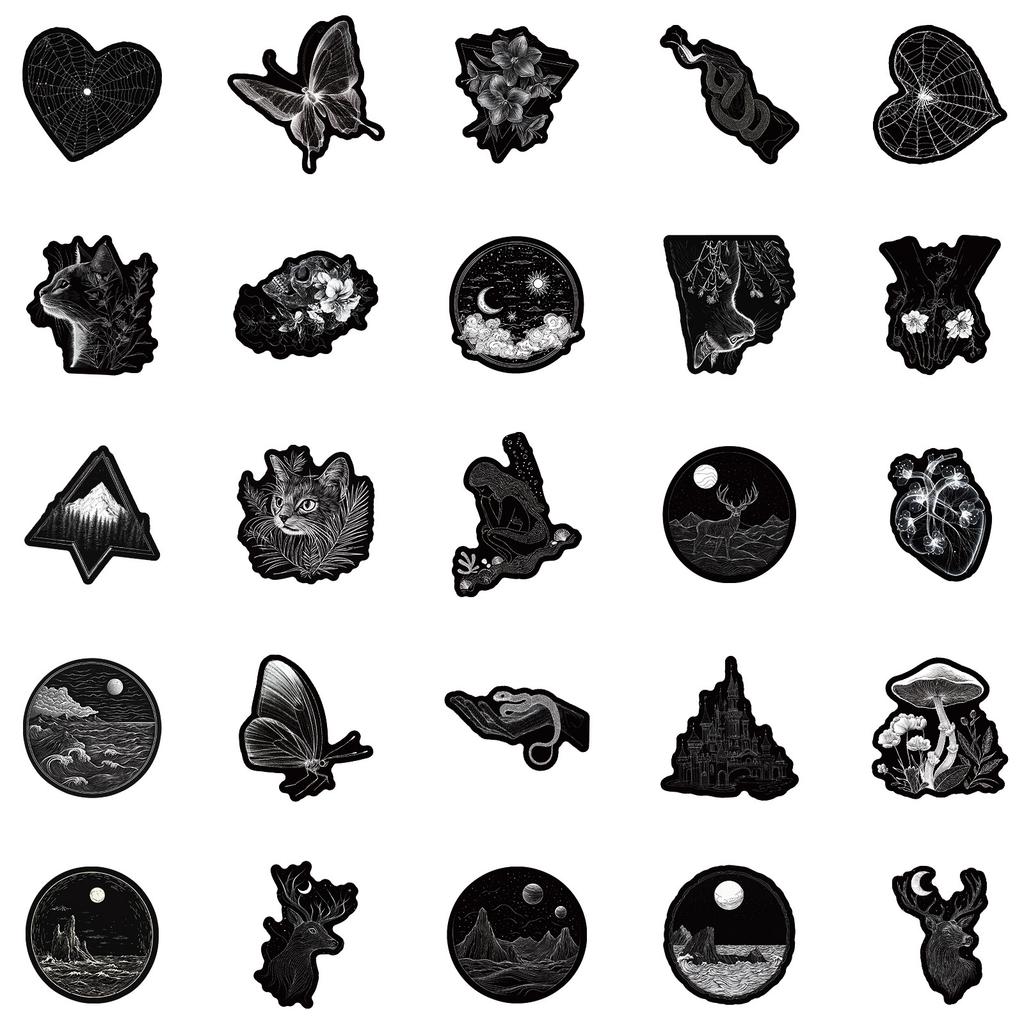 50 Cool Black Graffiti Stickers Diy Mobile Phone Case Skateboard Helmet Decorative Stickers