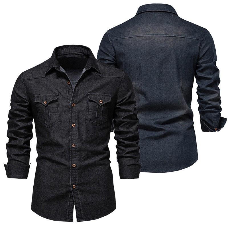 

Men s Denim Casual Comfortable Slim Solid Color Long Sleeve Shirt