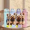 1PC Happy Playful Puppy Print 750ml Color Plastic Sports Water Bottle Leakproof Flip Straw Lid Suitable for Sports Office Home Use