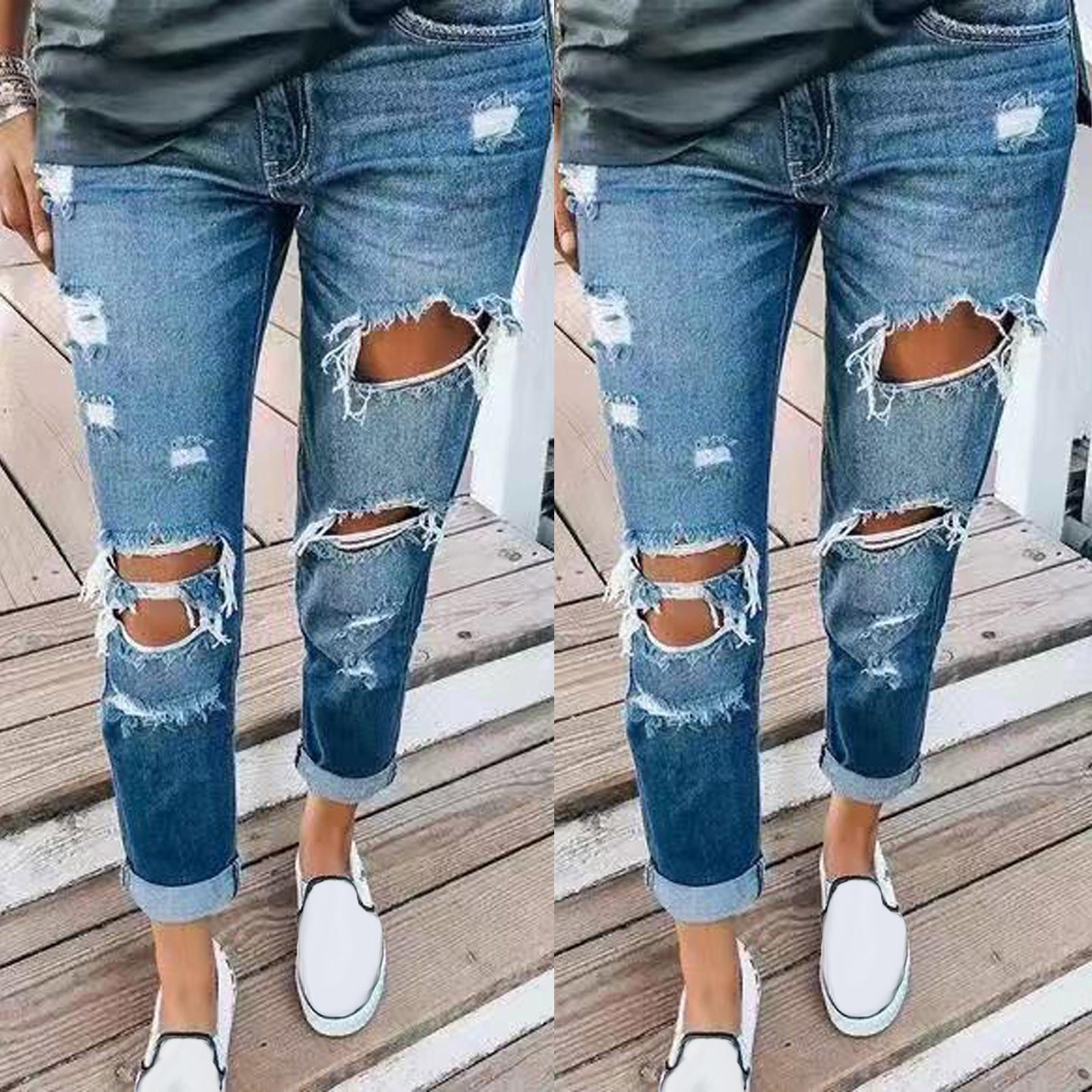 

Модные женские однотонные пуговицы с высокой талией и карманами, джинсы, брюки, джинсовые брюки с дырками