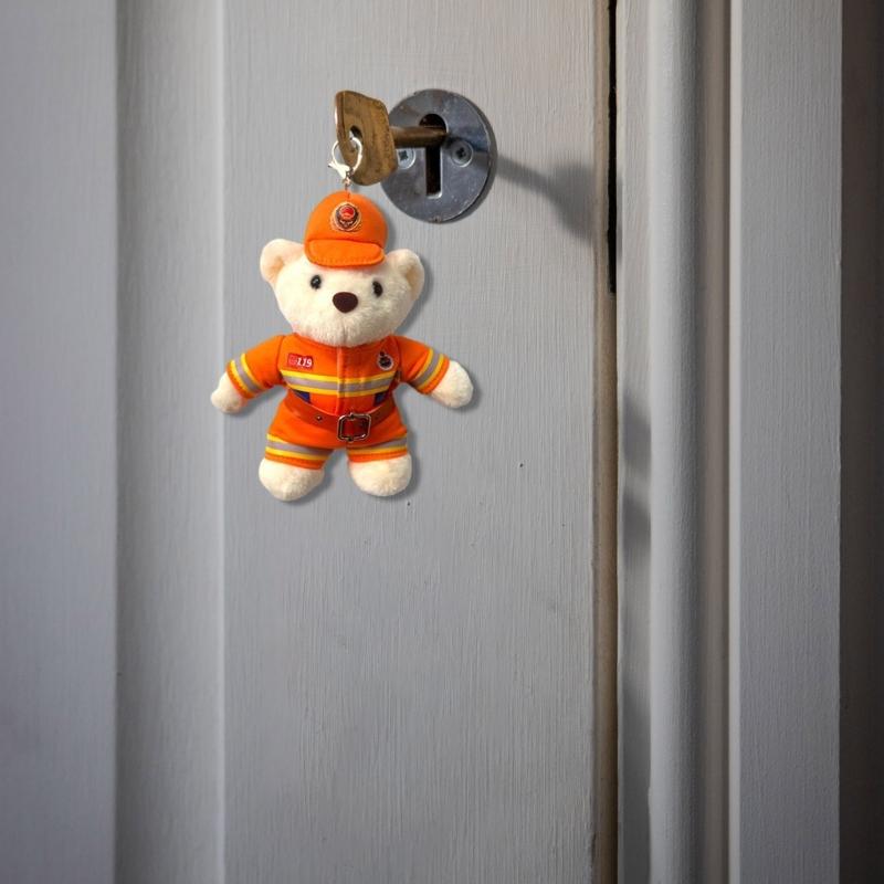 Plush Bear Charm Keychain Lovely Animal Police Backpack Handbag Charm Pendant