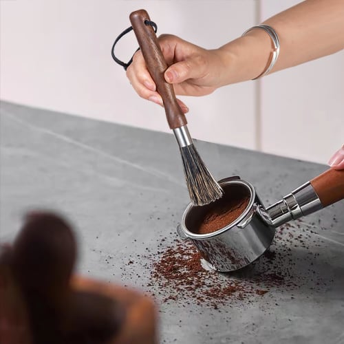 IMEEA Coffee Mill Brush, Cleaning Brush, Kitchen Brush, Espresso Brush, Cleaning Brush, Stiff Bristles, Wood Handle, Walnut Wood