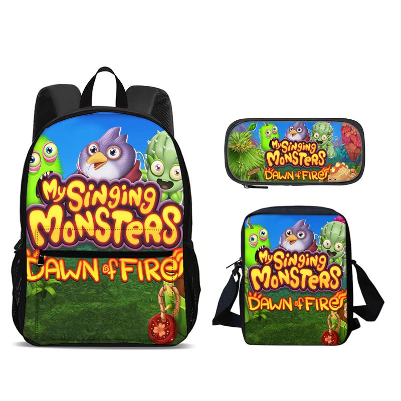 My Singing Monsters Backpack Pen Bag Shoulder Bag 3Pcs Set Large Capacity Kindergarten Elementary School Boys and Girls