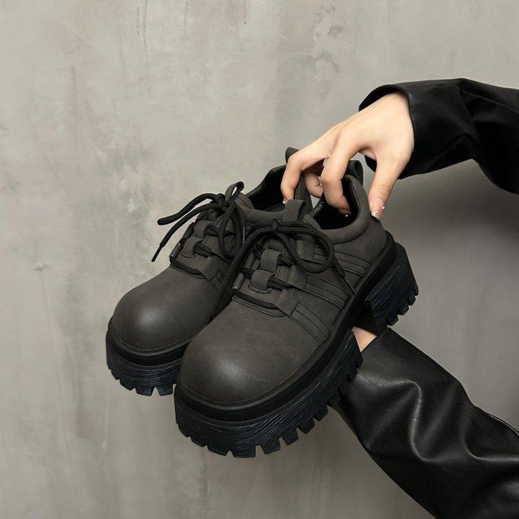 European Station British Style Comfortable Single Shoes Women's 2025 Autumn New Lace-up Versatile Breathable Thick Sole Heightening Loafers Tide