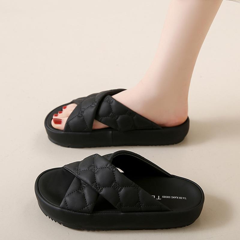 Thick-soled slippers women's new maternity soft-soled cross-cool slippers fashionable versatile outer wear casual one-word drag