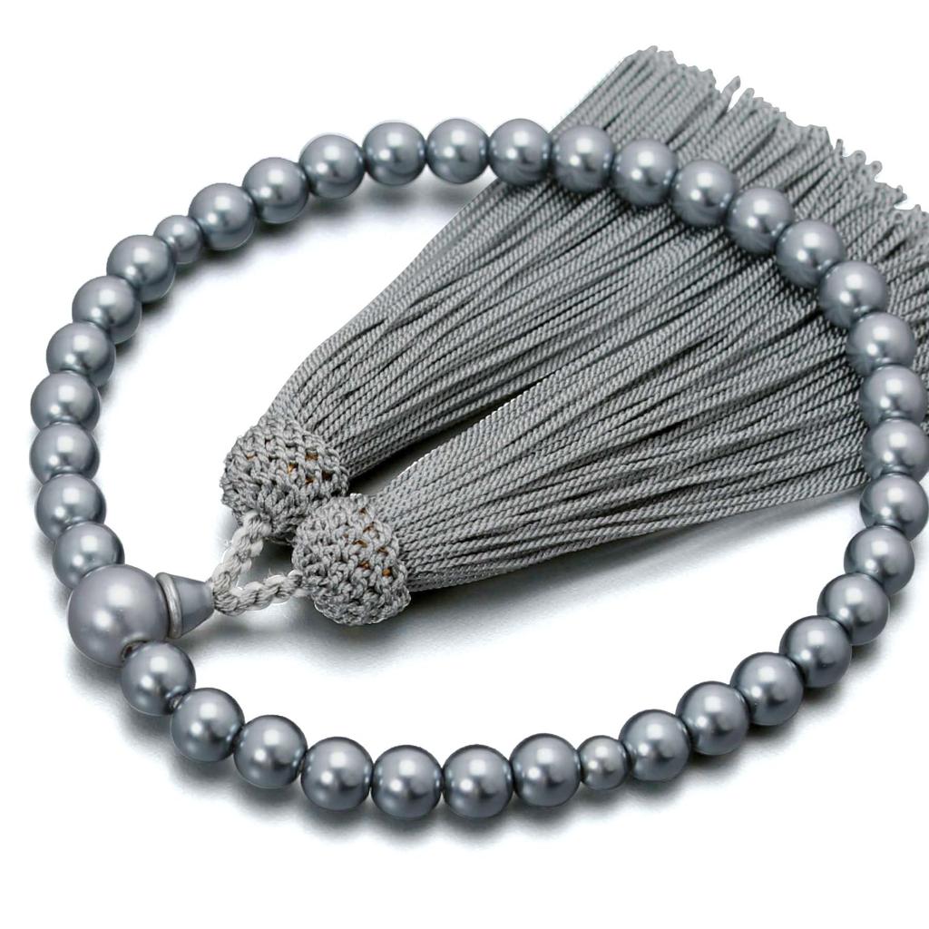 Women's Buddhist Prayer Beads, Kyoto Style, Black Glass with Pearl and Silk Tassel, Suitable for All Sects, Ideal for Informal Funerals, Buddhist