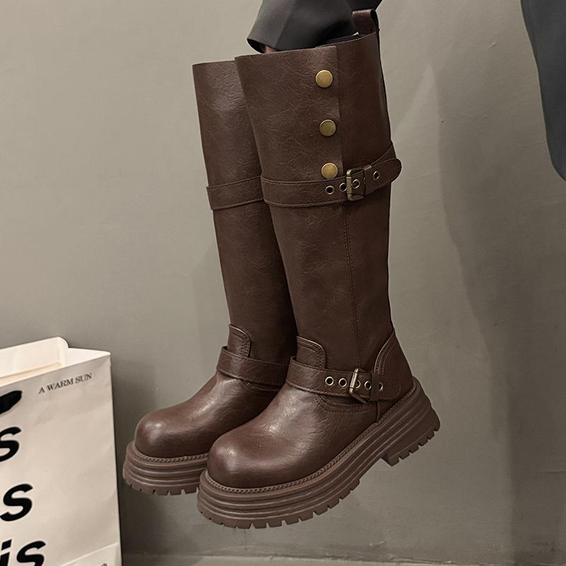 Punk Style Platform Woman Knee High Boots Fashion Height Increase Slip On Shoes Female Knight Booties Shoes