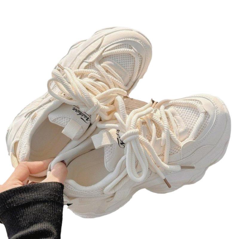 Dad Shoes Women's 2025 Spring and Summer New Popular Mesh Shoes Women's Breathable Mesh Shoes Platform White Shoes Sneakers