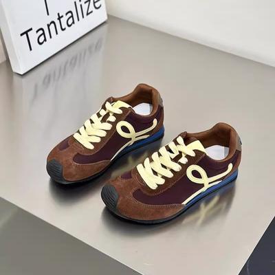 American Retro Leather Color Matching Soft-soled German Training Shoes Women's 2025 Spring New Lightweight Flat-bottomed Casual Sports Forrest Gump