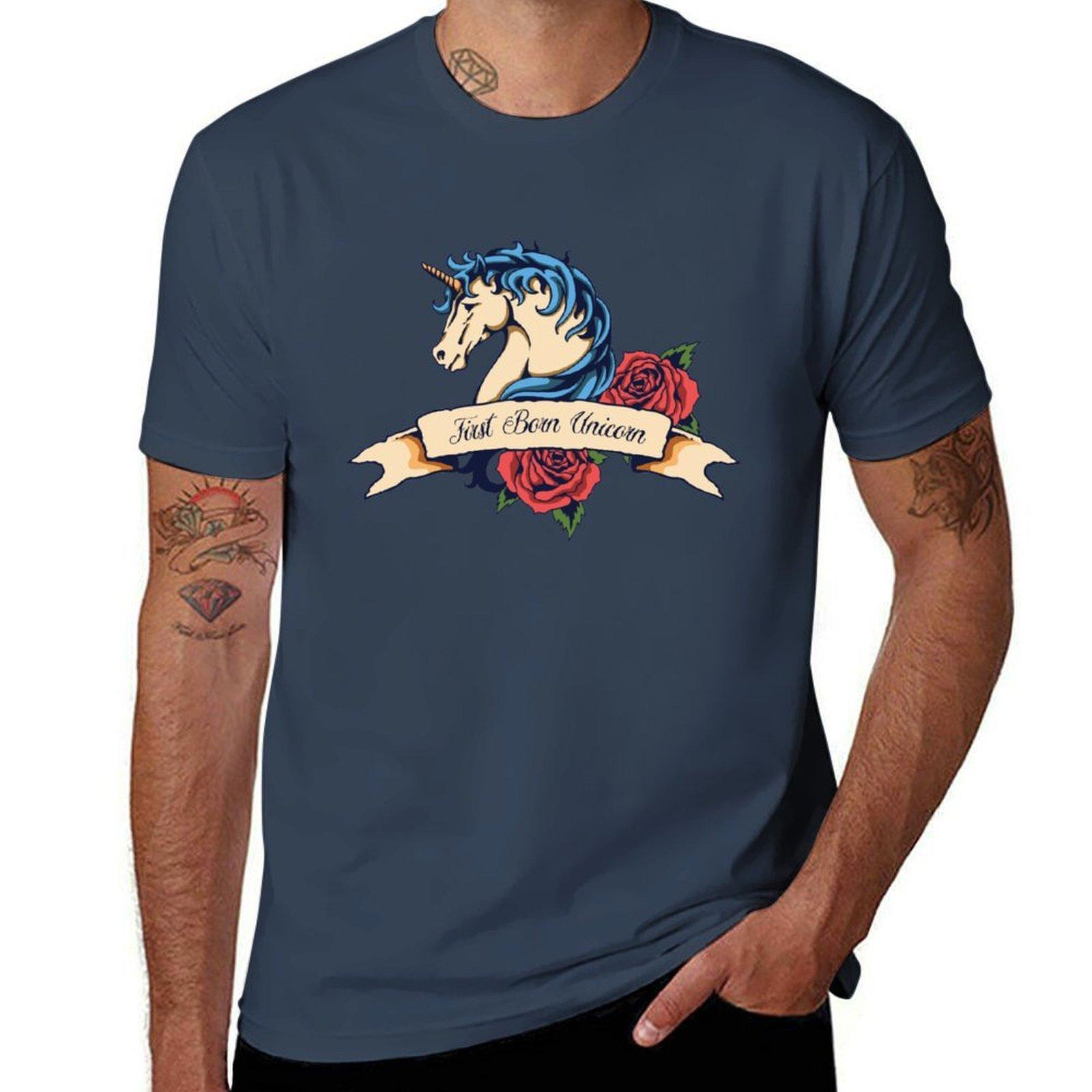 Unicorn Tattoo Roses Tshirt Street Fashion Casual Tee Shirt S