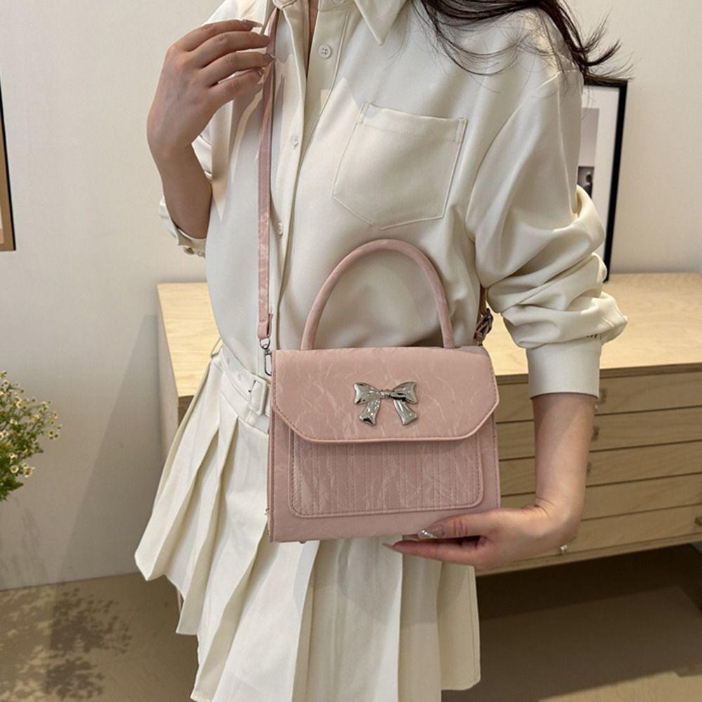 Simple Bow Crossbody Bag Fashionable Leather Handbags Y2K Trend Underarm Bag  Women