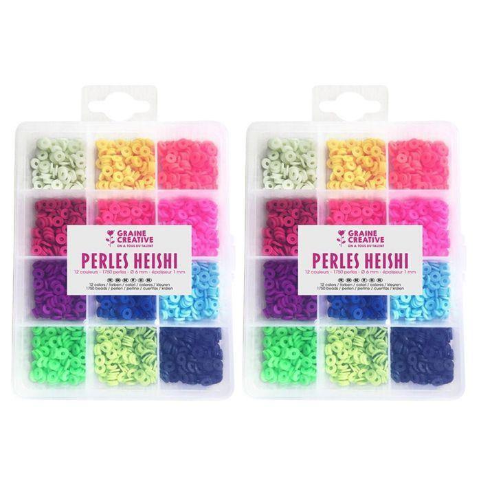 2 boîtes de perles Heishi x 12 couleurs fluo