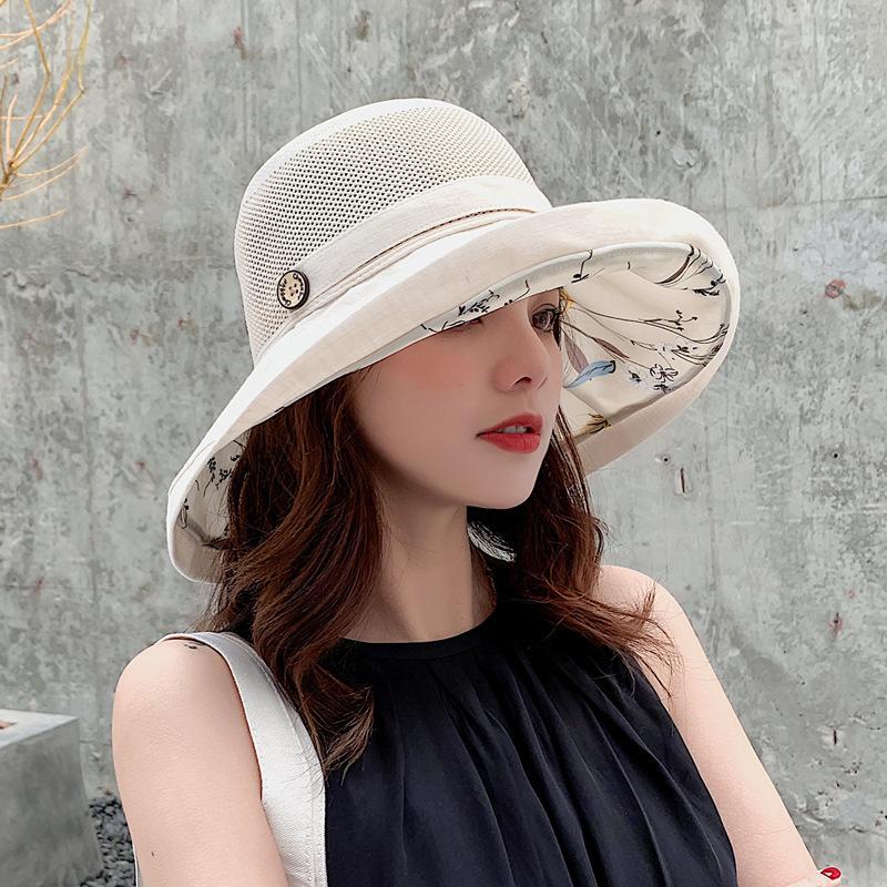 1pc Women Mesh Sun Hats with Wide Brim,Beach Hiking Summer Wide Brim UPF Outdoor Protection Multi-functional Foldable Bucket Hat