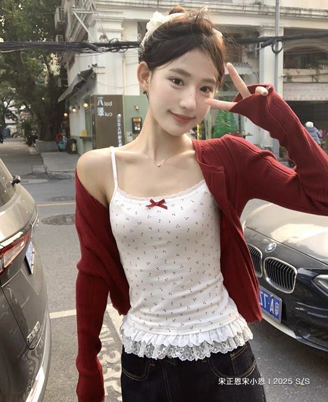 #Summer pure desire bow lace suspender vest women's inner and outer wear sexy all-in-one with chest pad