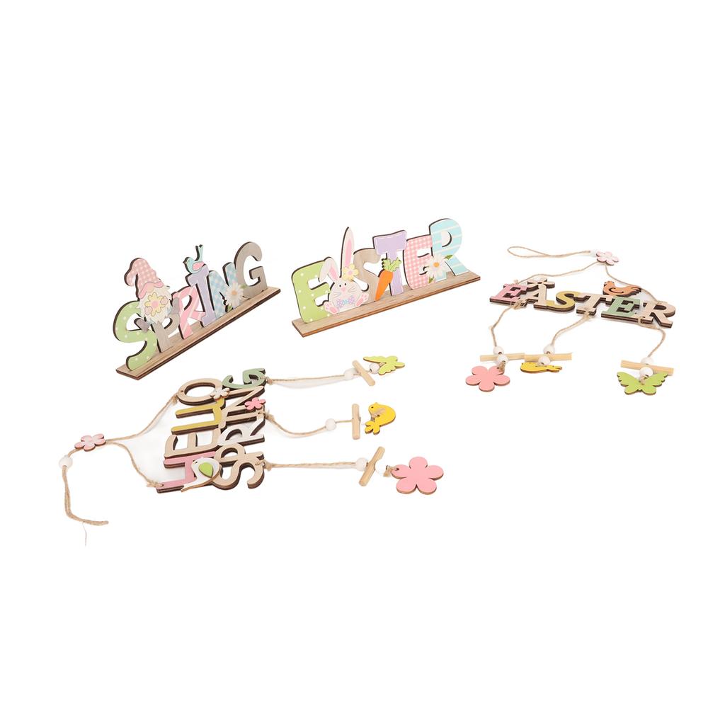 4PCS Easter Wooden Hanging Decorations Rustic Style for Easter Spring Holiday Home Coffee Shop Bakery Farmhouse Window