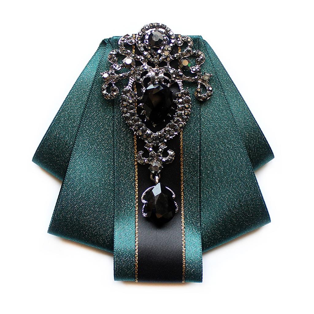 Silk Ribbon Bowtie Brooch Pin Mens Women Wedding Party Vintage Pretied Necktie Clip Crystal Bowknot Shirt Collar Tie