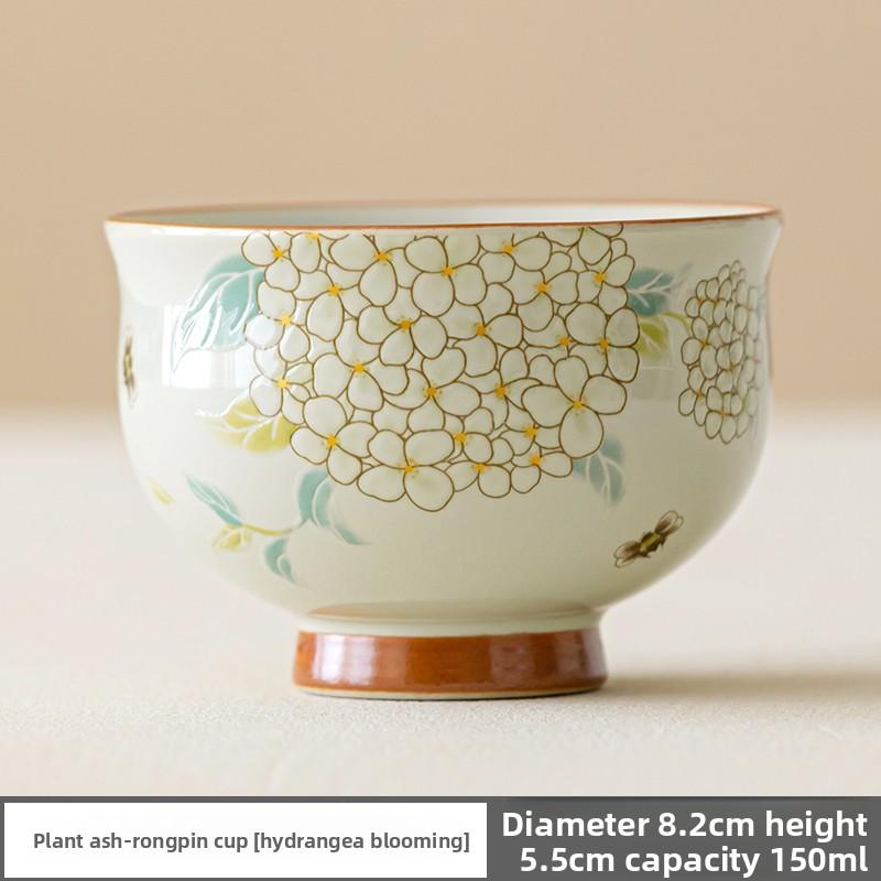 Grass and Ash Tea Cup, Master's Cup, Embroidered Ball Blossoms, Kung Fu Tea Set, High Beauty Tea Tasting Cup, Household Ceramics