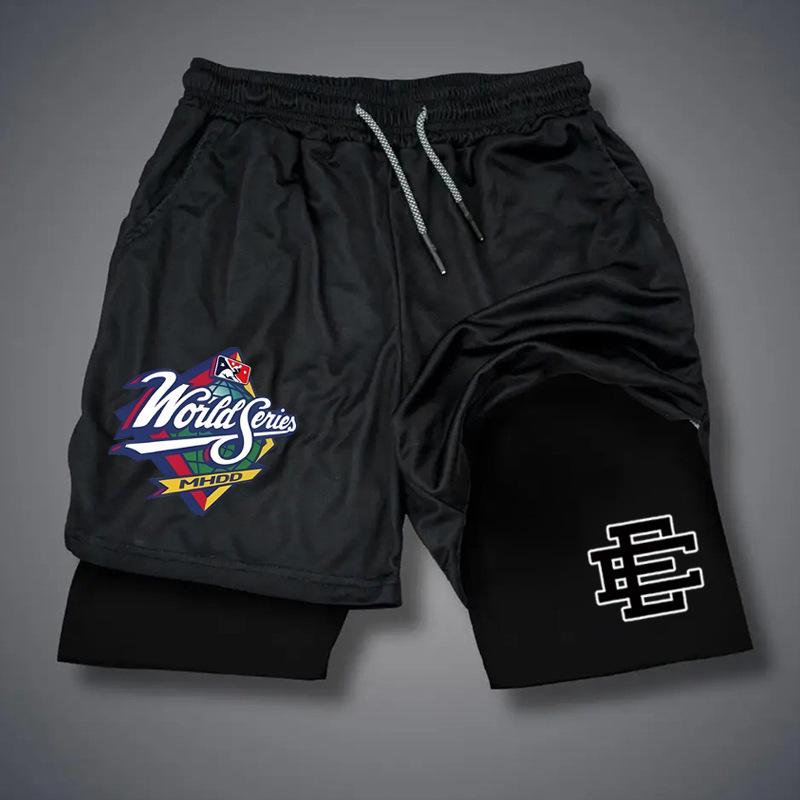 

Персонализированные принтованные шорты мужские летние новые двухслойные спортивные повседневные брюки для фитнеса «два в одном» L