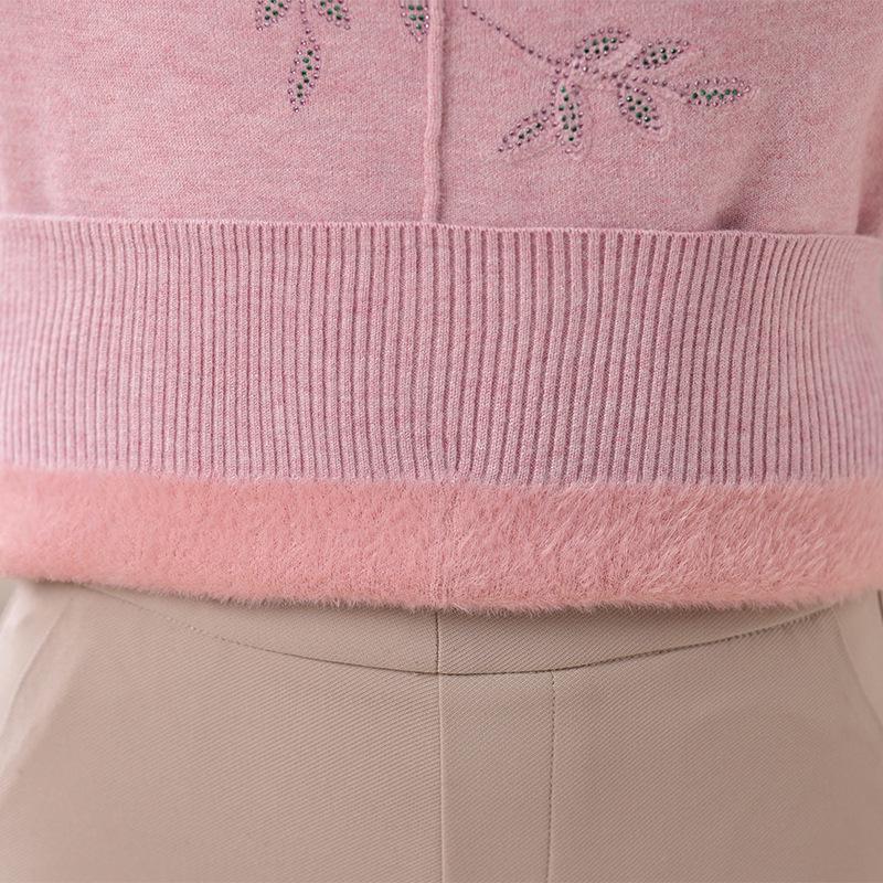 Winter Velvet Sweater: Versatile Long Sleeve Knitwear for Middle-Aged & Elderly Women