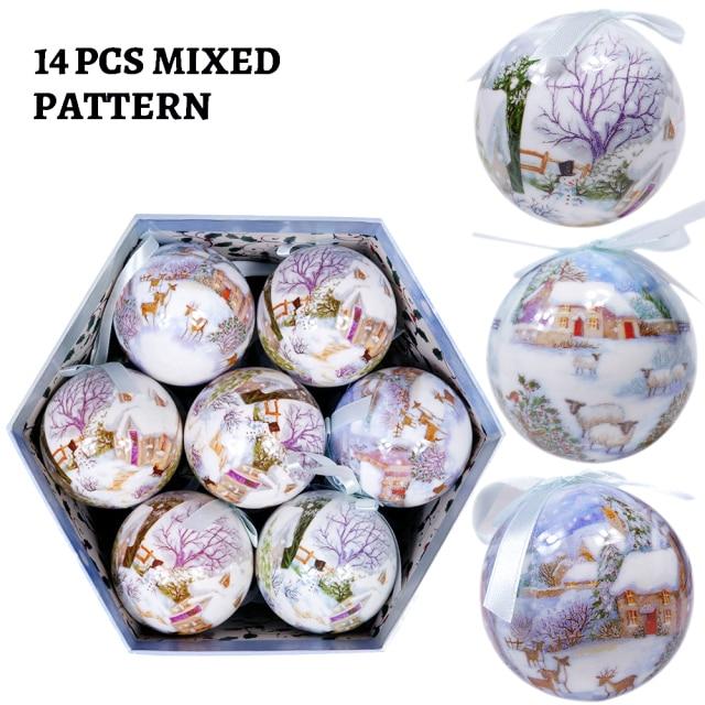 14 Stück pro Box Weihnachten Weihnachtsbaum hängende Kugel Ornamente Navidad Neujahr Kugel Kugel für DIY Weihnachtsdekorationen Kugel mit Gürtel Kinder Geschenk