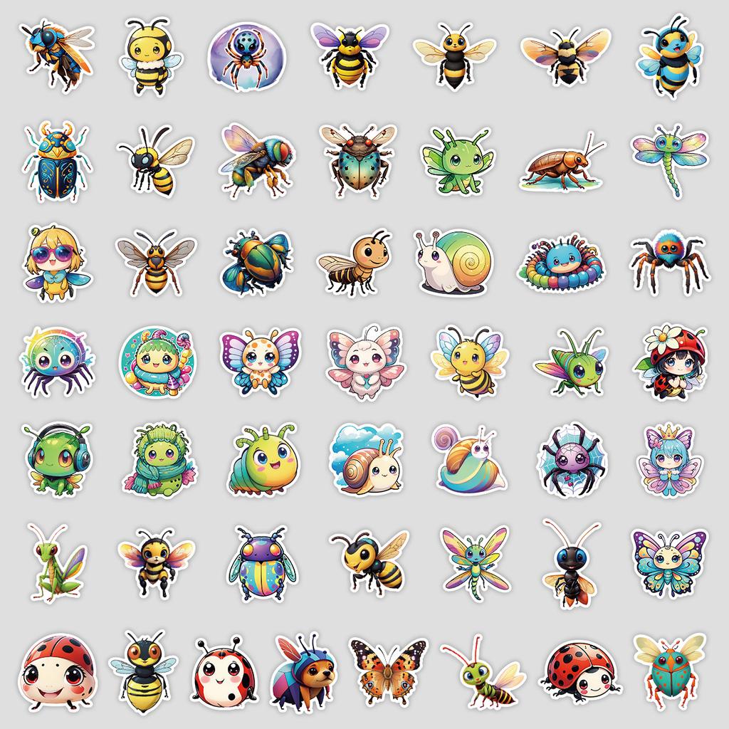 50 Cute Animal and Insect Series Graffiti Stickers, Creative Stationery Stickers, Water Cup Waterproof Decorative Stickers