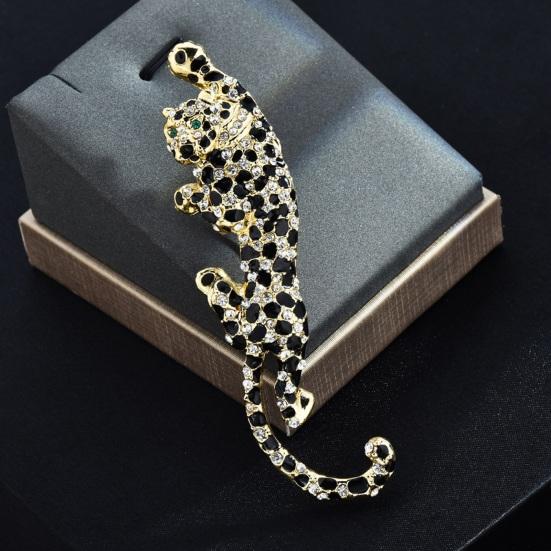 Women Brooch Sparkling Rhinestones Inlaid Leopard Shape Suit Lapel Pin Sweaters Collars Hats Bags Coats Scarves Badge Versatile Accessory
