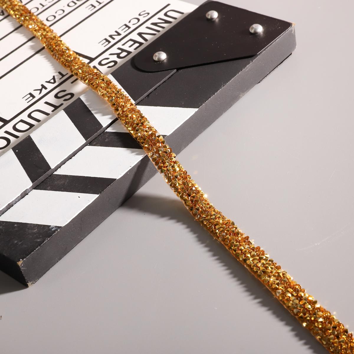 

0,91 метра Швейная отделка Кристальный мотив Стразы Горячей фиксации Лента-аппликатор с пришивными стразами Для платьев 1cm золотой