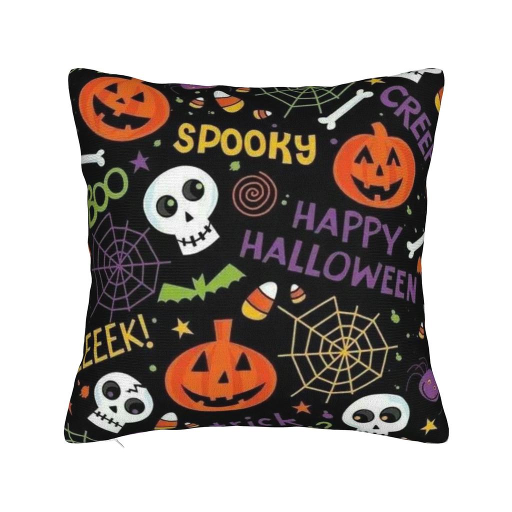Decorative Pillow Cover Halloween Ghost Pumpkin Spooky Trick Or Treat Witch Chair Throw Pillow Case Cover Square Multi-Size