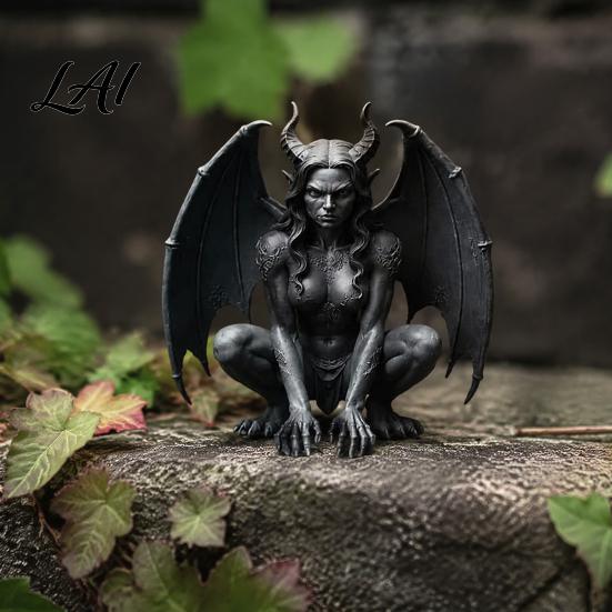 Unique Gift for Goth Lovers Gargoyle Figurine Medieval Dark Winged Statue Resin Gothic Architectural Figure Horn Demon Ornament Office Bookshelf