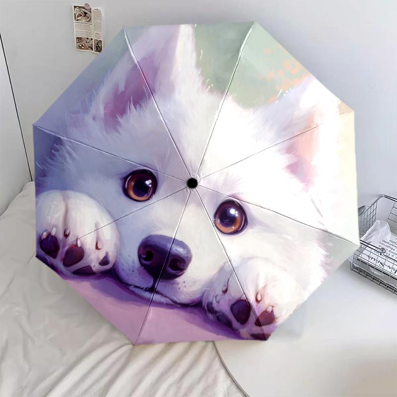 

Colorful Samoyed pattern, automatic folding umbrella, portable and foldable design, 8 ribs, a Christmas or birthday gift.